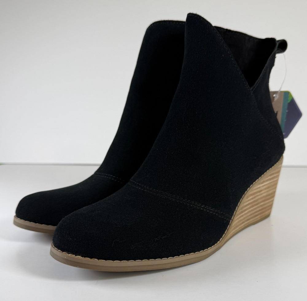 TOMS Sutton Wedge Ankle Boots Women's 10 Black Suede Zip 10020247